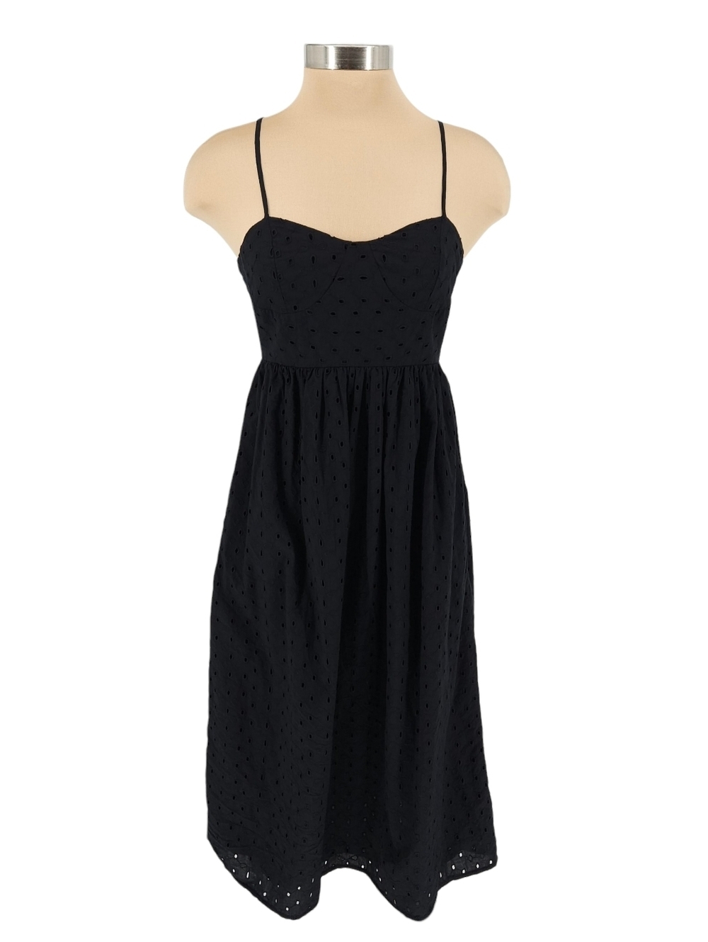 A New Day Fit Flare Midi Dress Black Eyelet Sleeveless Sweetheart Neckline XS